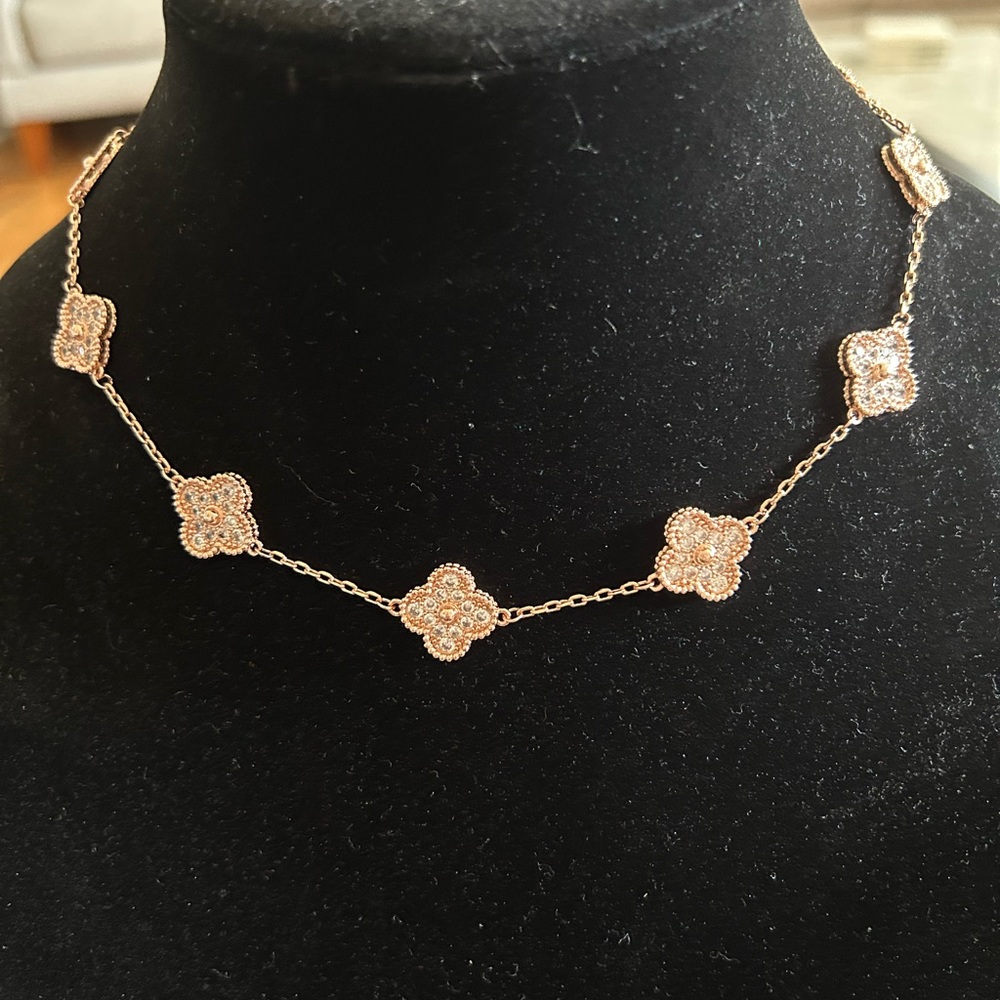 Rose gold and crystals 10 motif necklace